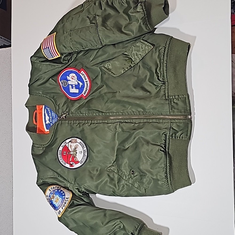 Up and Away Children's Medium-Weight MA-1 Flight Jacket in Green With Five Patch